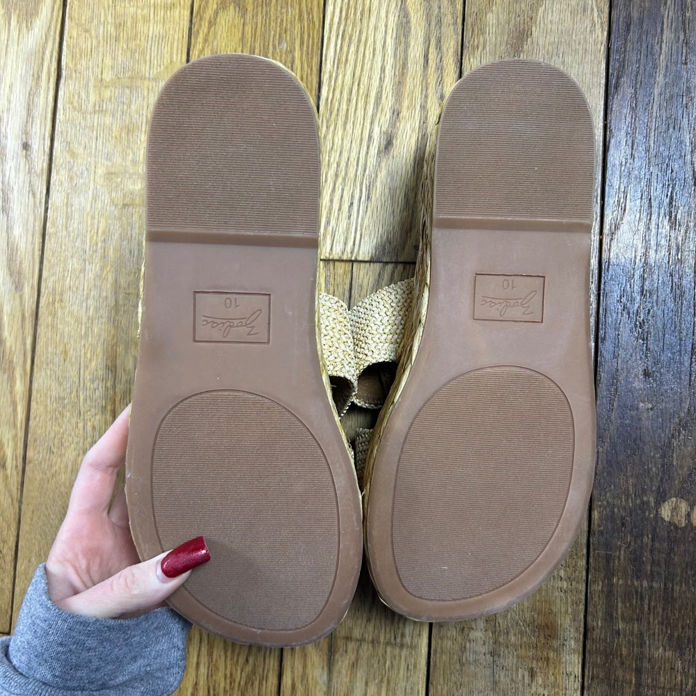 Zodiac Platform Wedge Slide Sandals Tan Woven Straw Espadrille Style‎ Women's 10 - Picture 2 of 6